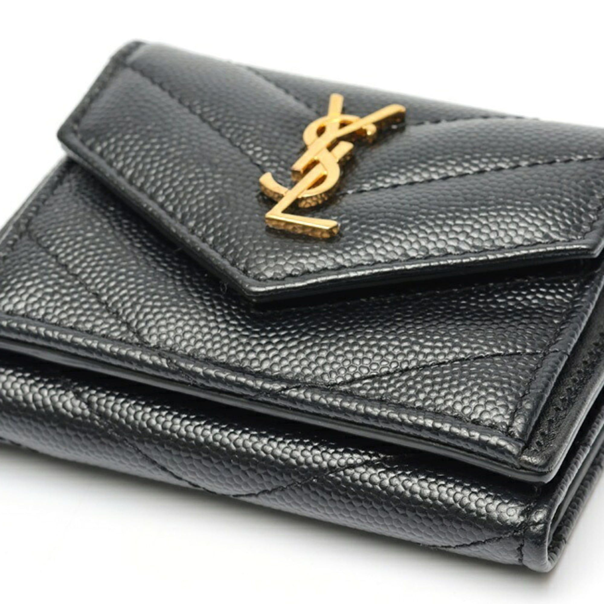 Saint Laurent Paris Saint Laurent Monogram Tri-fold Tiny Wallet Compact 505118 Leather Black S-159987 Size ONE SIZE - 3 Thumbnail