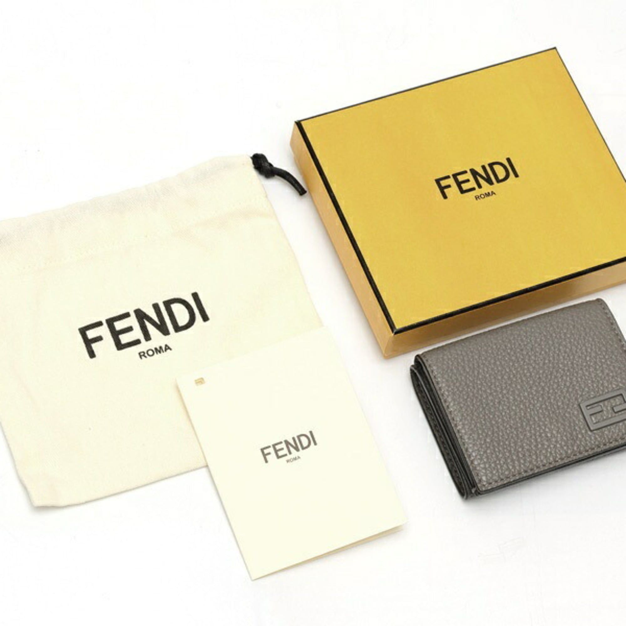 Fendi FENDI Tri-fold Compact Wallet 7M0280 Kataoshi Leather Gray S-159974 Size ONE SIZE - 10 Thumbnail