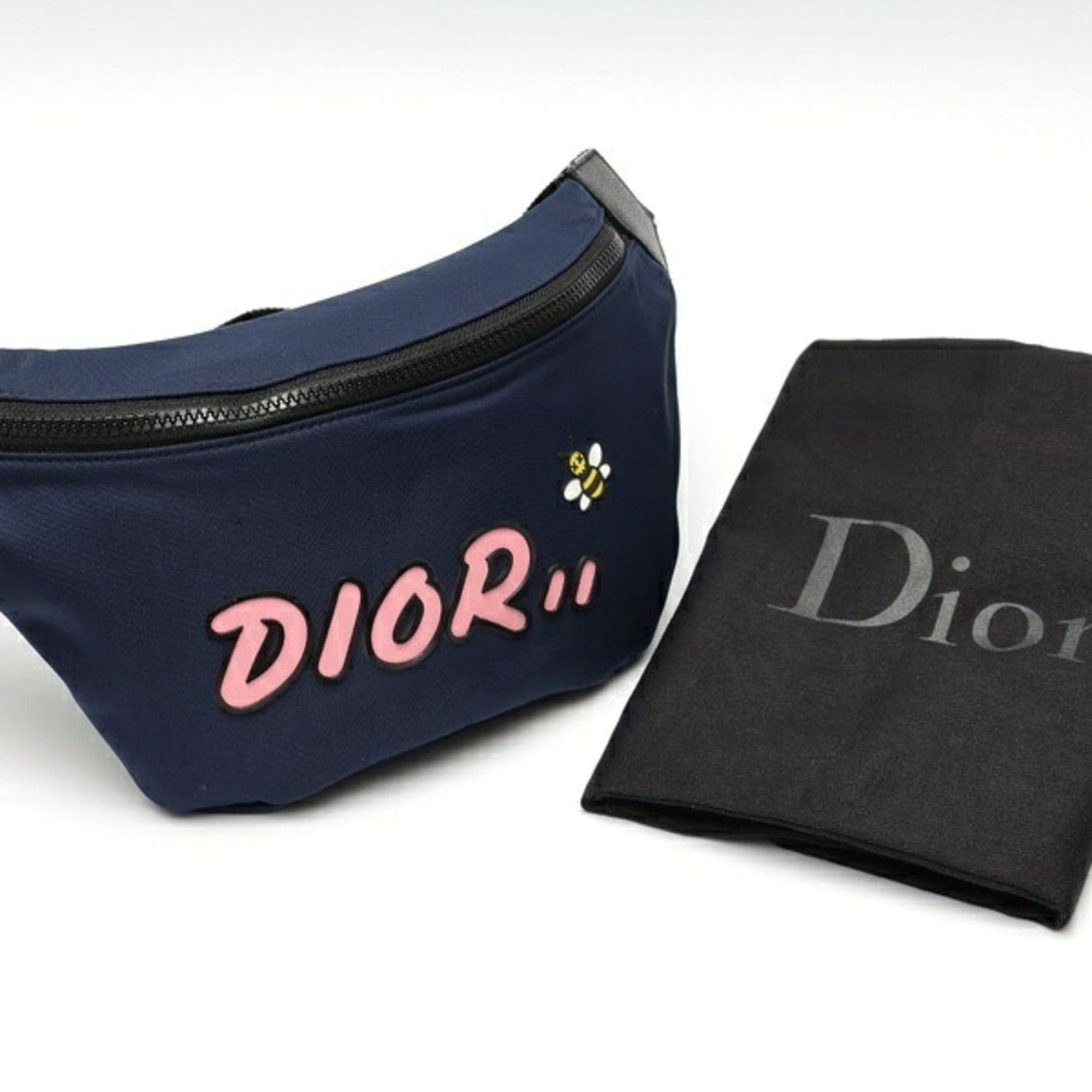 Christian Dior Dior Kaws Collaboration Bee Body Bag Belt Waist Pouch Nylon Leather Navy S-159996