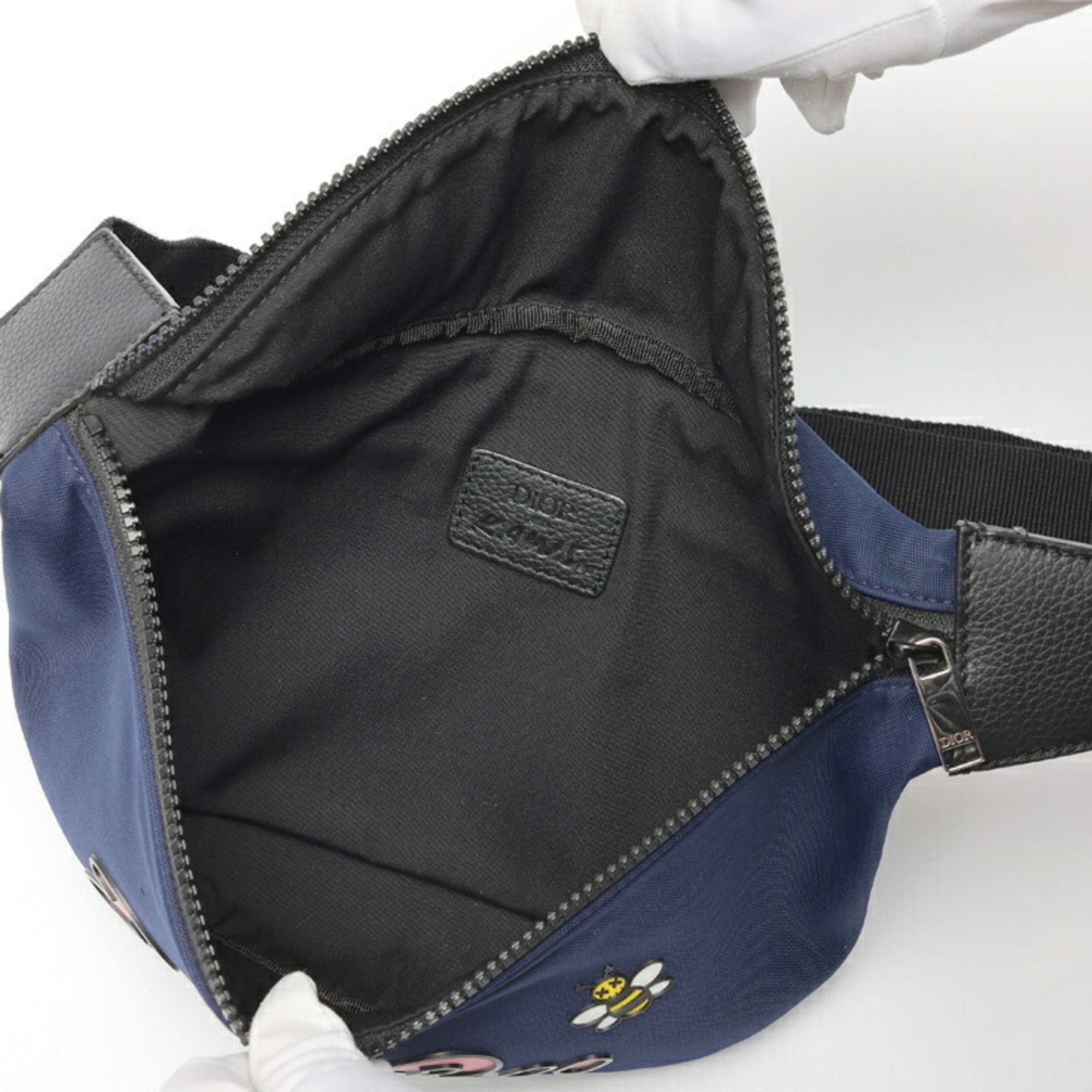Christian Dior Dior Kaws Collaboration Bee Body Bag Belt Waist Pouch Nylon Leather Navy S-159996