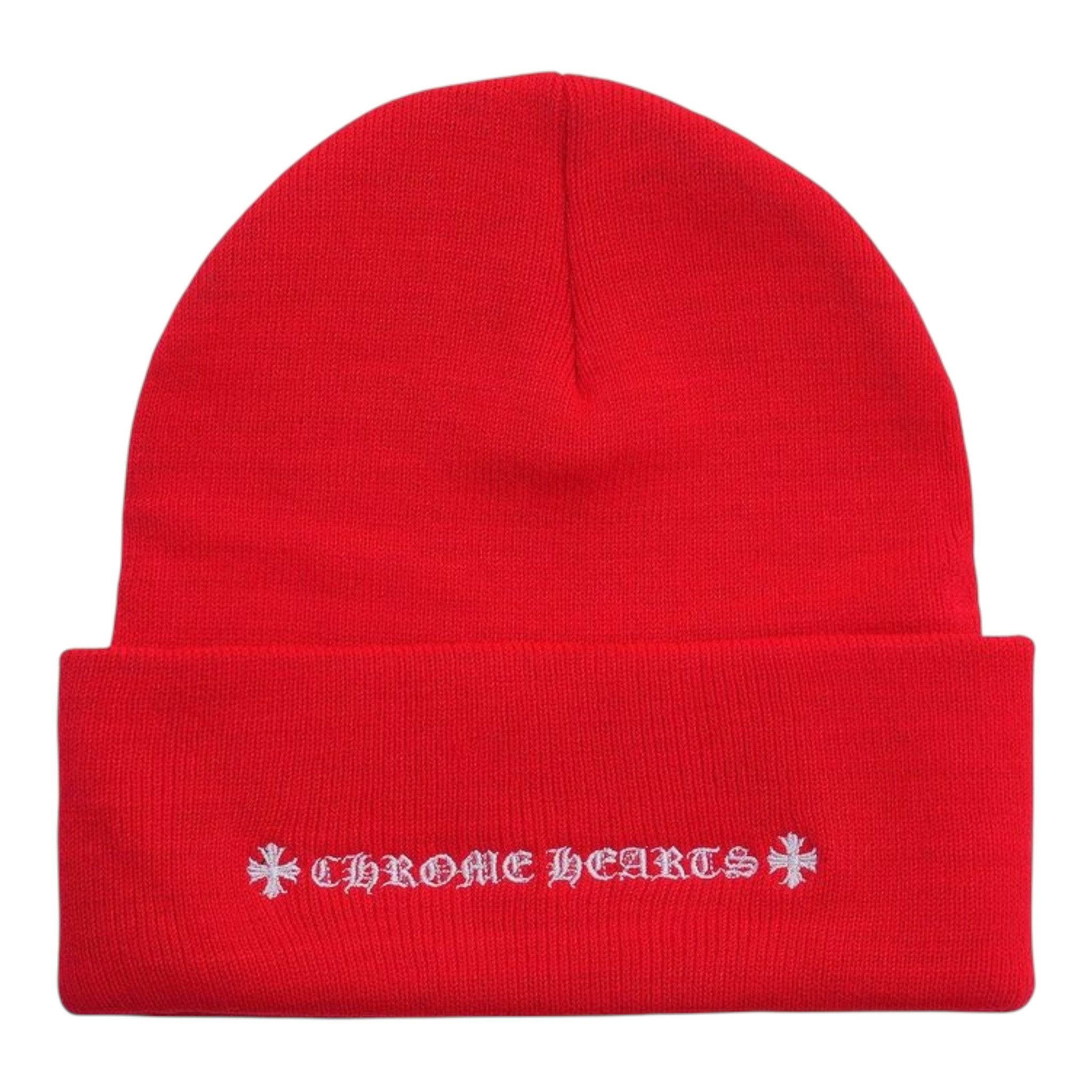 Chrome Hearts Embroidered CH Logo Beanie Red White Size ONE SIZE - 2 Thumbnail