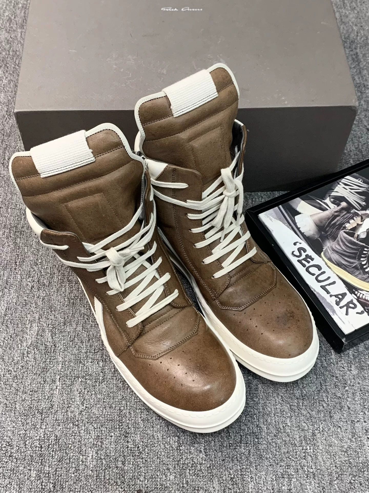 Rick Owens rick owens brown leather high-top sneakers Size US 8.5 / EU 41-42 - 4 Thumbnail