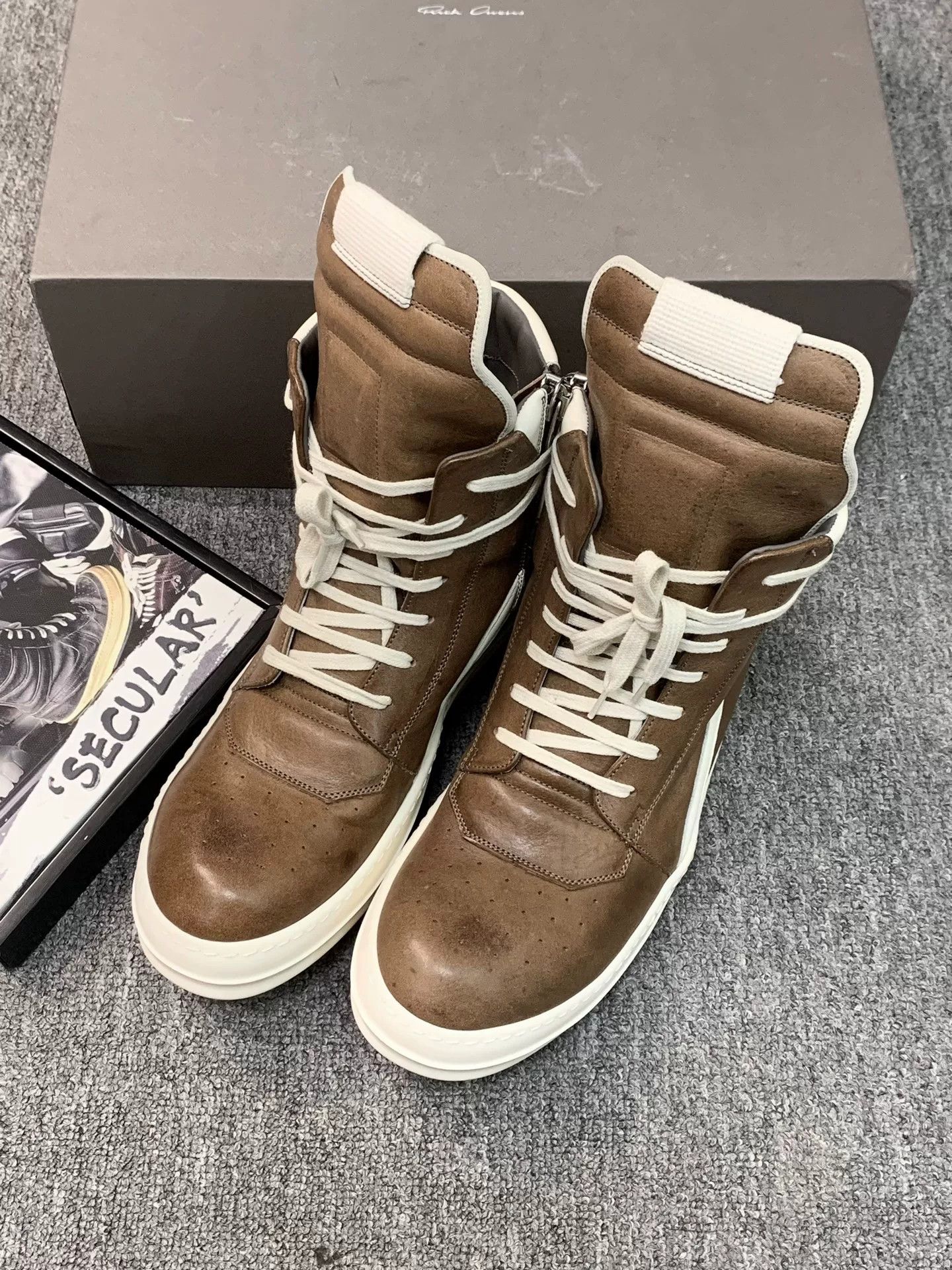 Rick Owens rick owens brown leather high-top sneakers Size US 8.5 / EU 41-42 - 2 Thumbnail
