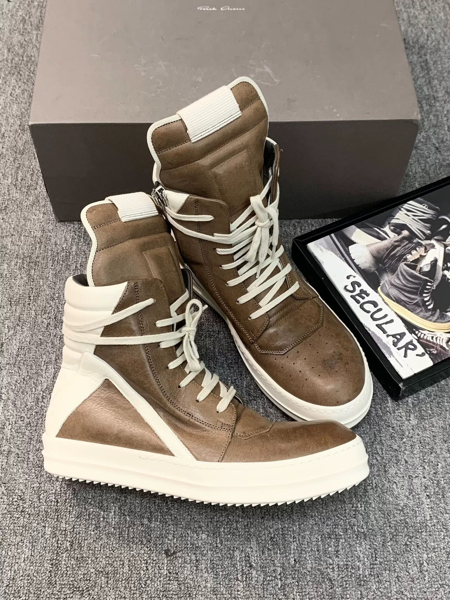 Rick Owens rick owens brown leather high-top sneakers Size US 8.5 / EU 41-42 - 3 Thumbnail