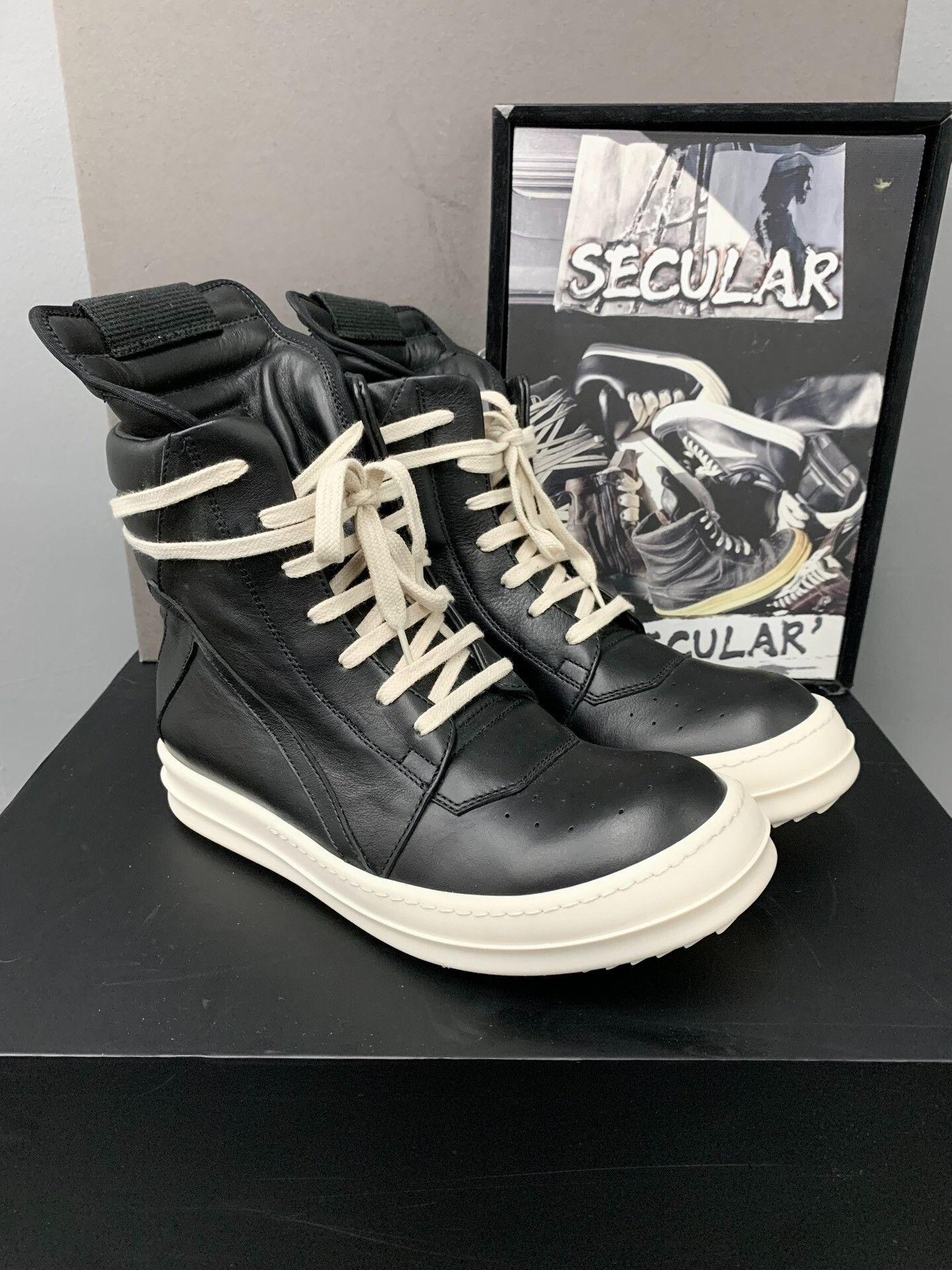 Rick Owens rick owens black and white geobasket sneakers Size US 6 / EU 39 - 3 Thumbnail