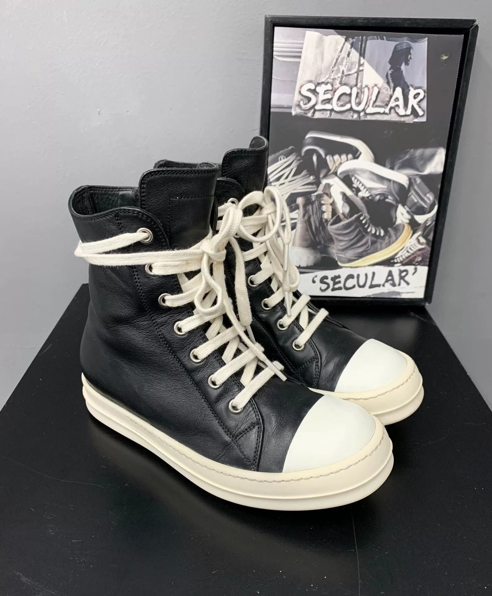 Rick Owens rick owens black and white high-top sneakers Size US 5.5 / EU 38 - 2 Thumbnail