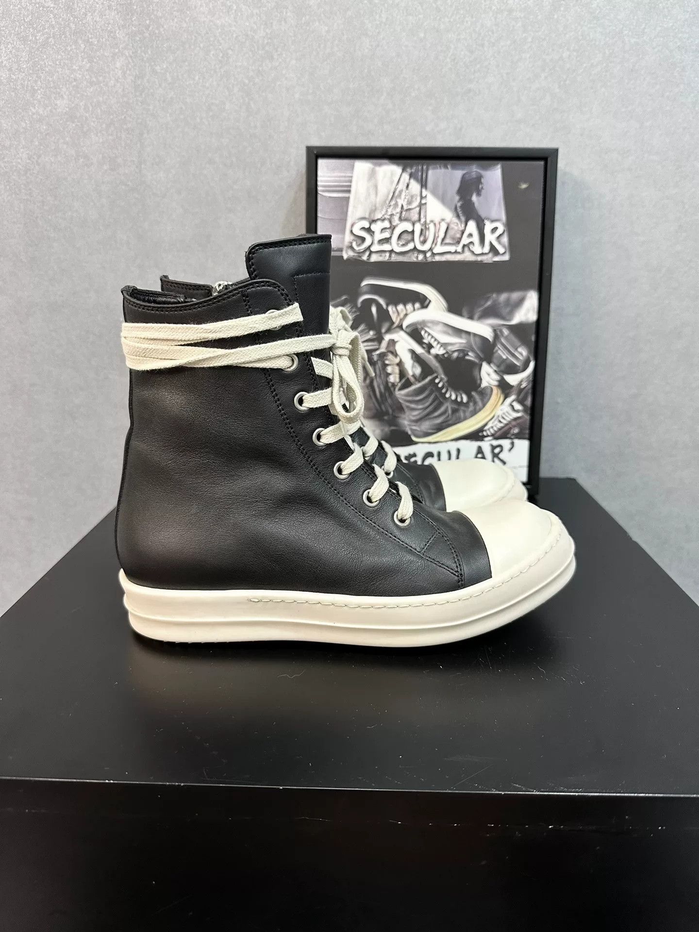 Rick Owens rick owens black and white high-top sneakers Size US 6 / IT 36 - 3 Thumbnail