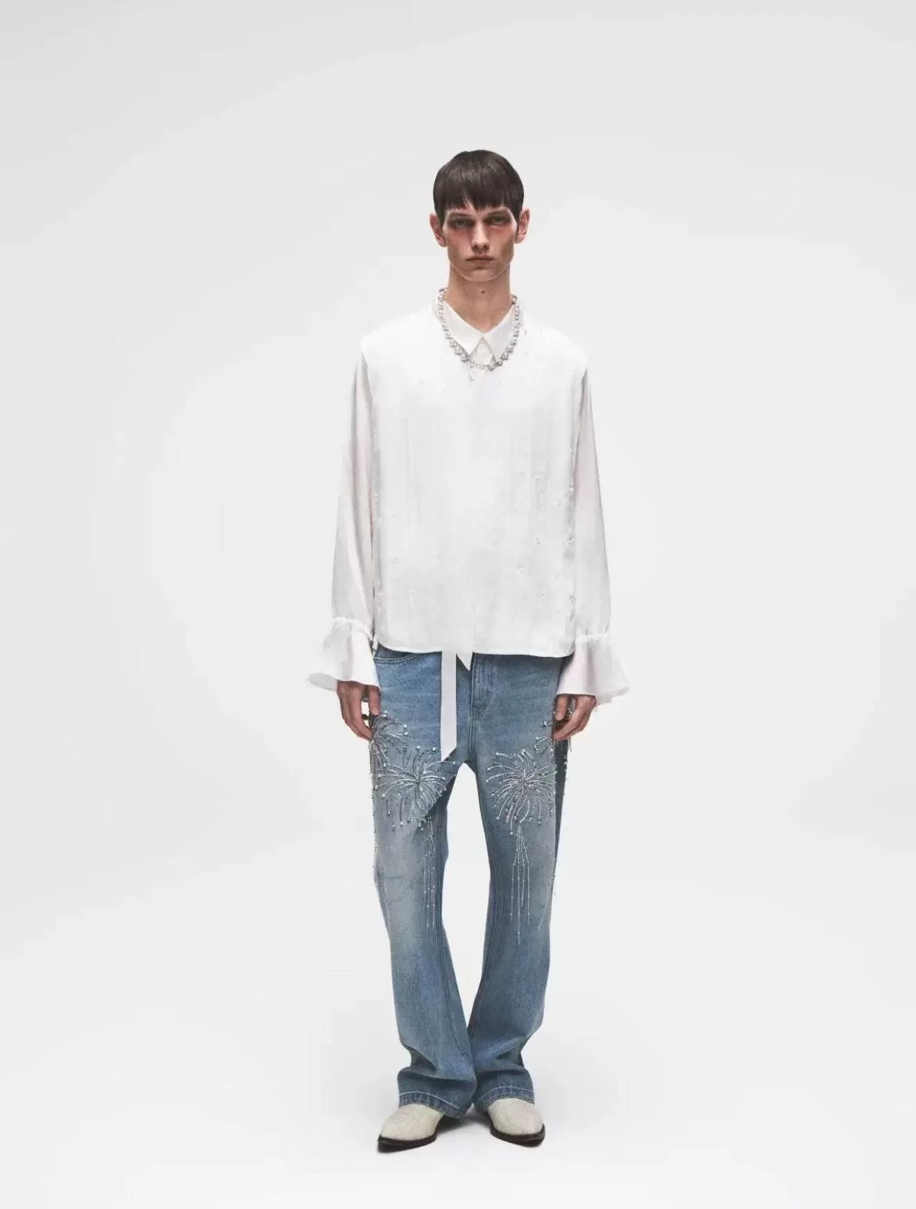SLY Silver Embroidered Denim Pants by SLUM Size US 30 / EU 46 - 2 Thumbnail