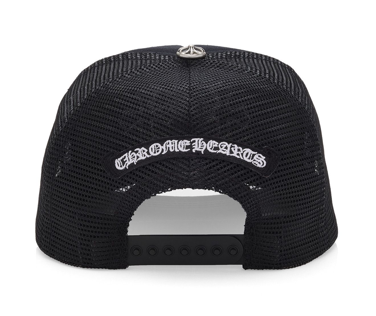 Cemetery Pony Hair Cross Patch Trucker Hat Black White