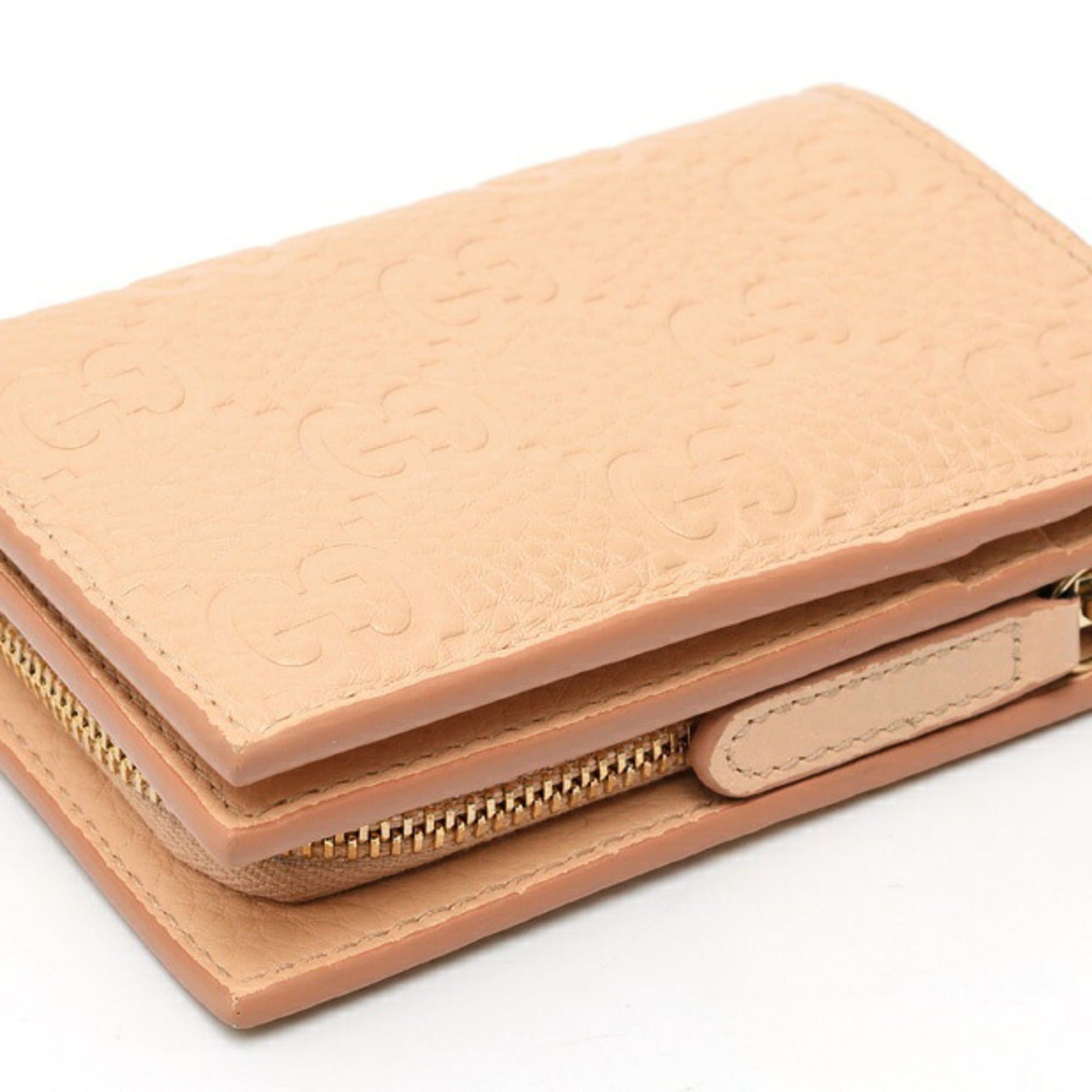 Gucci Gucci GG Emblem Medium Wallet 815874 Grain Leather Pink Beige S-159654 Size ONE SIZE - 4 Thumbnail