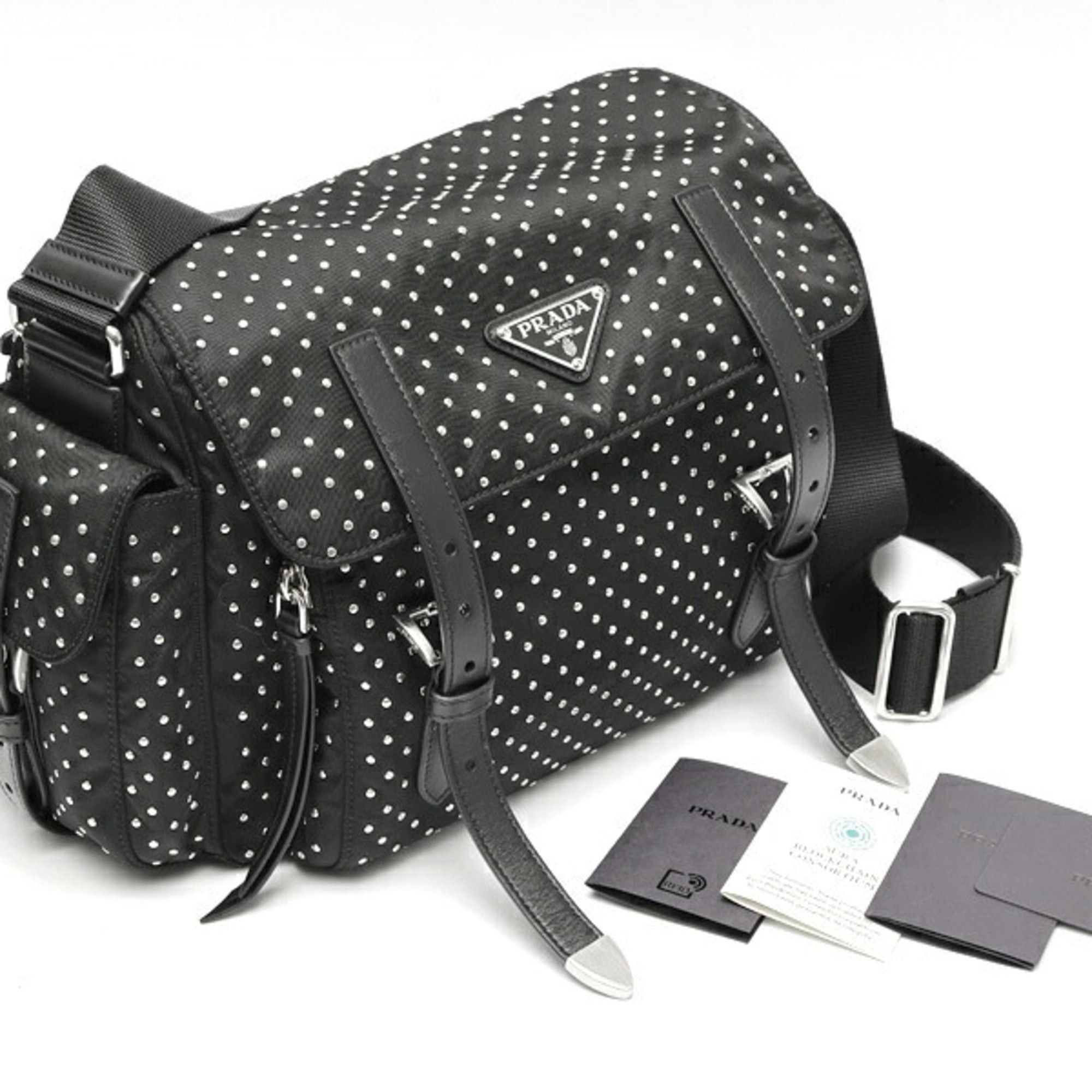 Prada PRADA Re-Nylon x Leather Shoulder Bag 1BD118 Nylon Metal Black K-160109 Size ONE SIZE - 8 Thumbnail