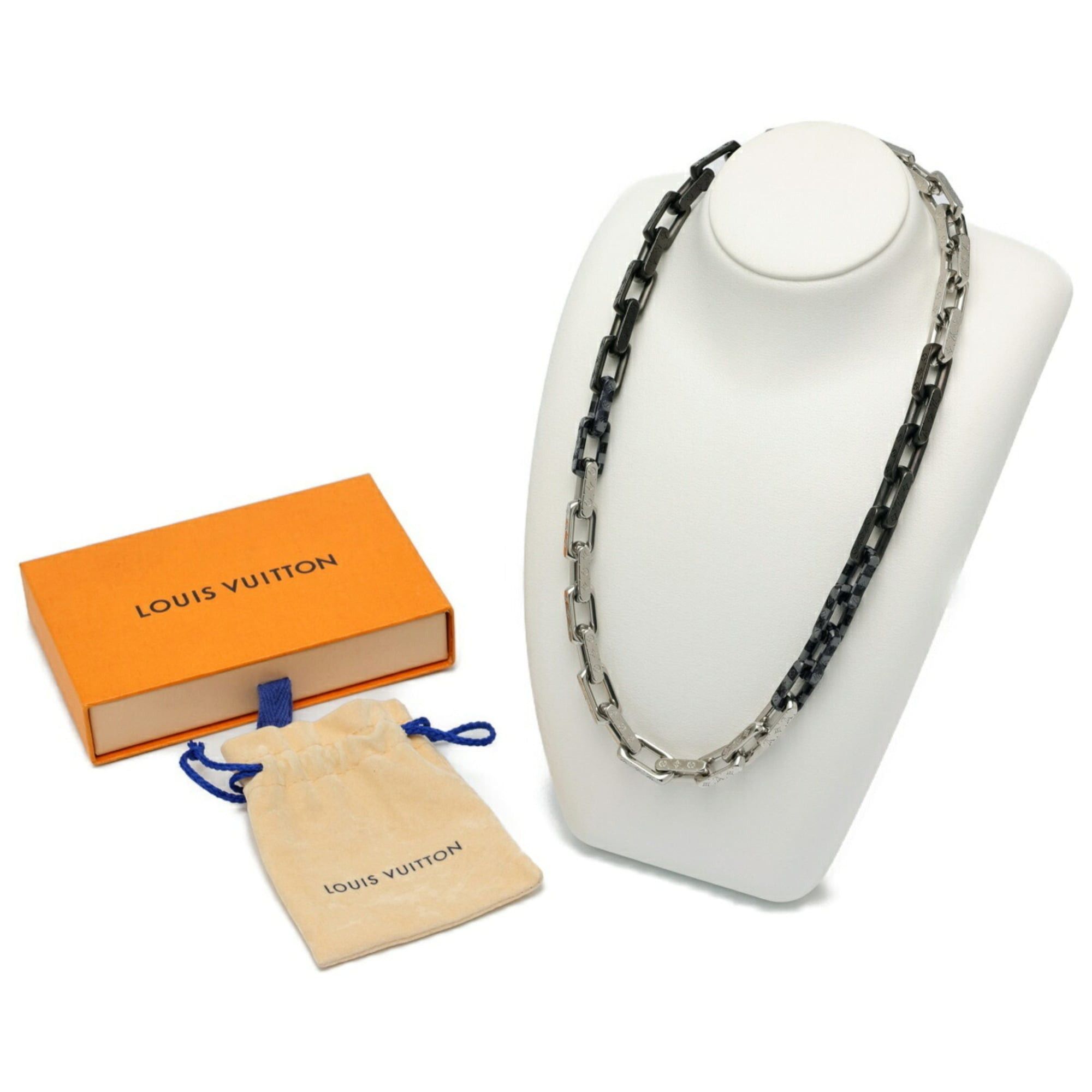 Louis Vuitton Louis Vuitton Collier Damier Necklace Monogram Chain MP3189 Metal Silver Black S-159731 Size ONE SIZE - 6 Thumbnail