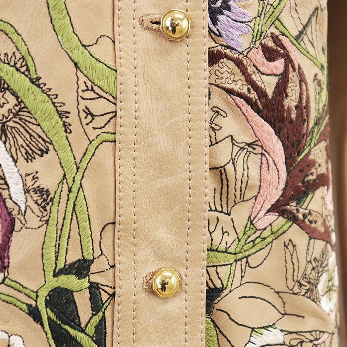 Gucci Gucci Gucci Floral Embroidery Cow Leather Jacket Leather Outerwear DUTY FREE for USA Size ONE SIZE - 4 Thumbnail