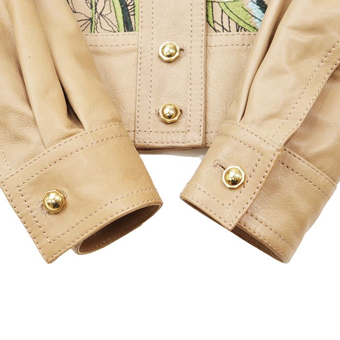 Gucci Gucci Gucci Floral Embroidery Cow Leather Jacket Leather Outerwear DUTY FREE for USA Size ONE SIZE - 9 Thumbnail