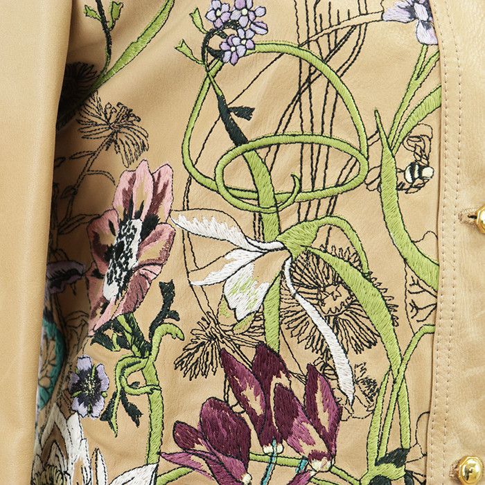 Gucci Gucci Gucci Floral Embroidery Cow Leather Jacket Leather Outerwear DUTY FREE for USA Size ONE SIZE - 11 Thumbnail