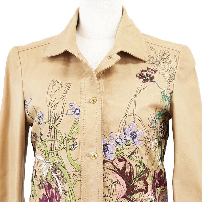 Gucci Gucci Gucci Floral Embroidery Cow Leather Jacket Leather Outerwear DUTY FREE for USA Size ONE SIZE - 2 Thumbnail