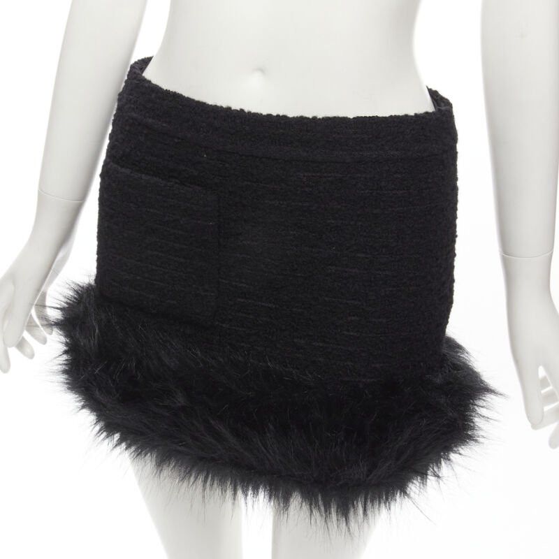 Saint Laurent Paris SAINT LAURENT 2022 black tweed faux fur trimmed mini skirt FR34 XS Size 26" / US 2 / IT 38 - 2 Thumbnail