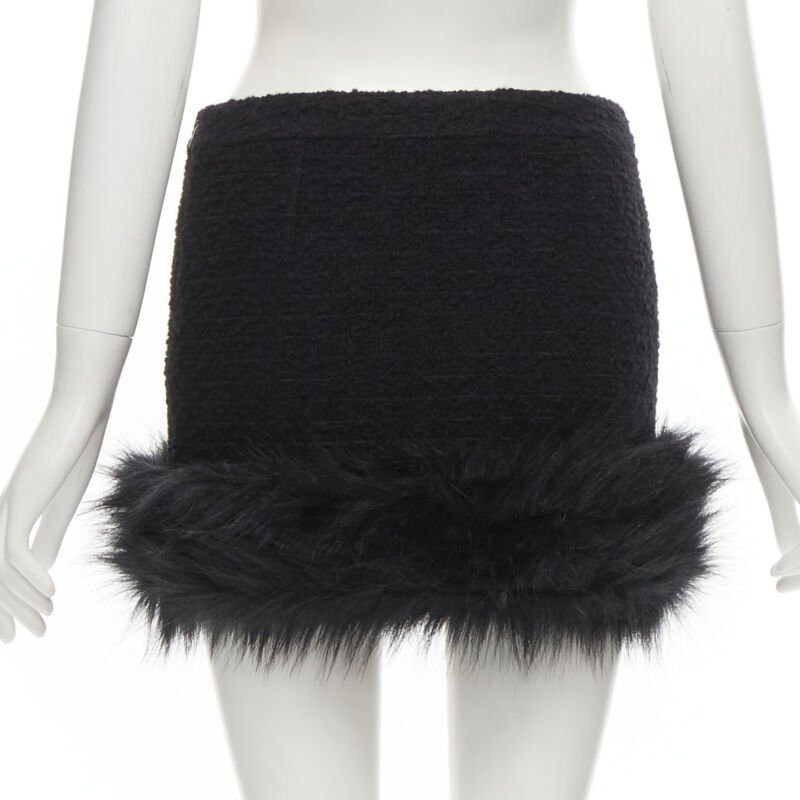 Saint Laurent Paris SAINT LAURENT 2022 black tweed faux fur trimmed mini skirt FR34 XS Size 26" / US 2 / IT 38 - 5 Thumbnail