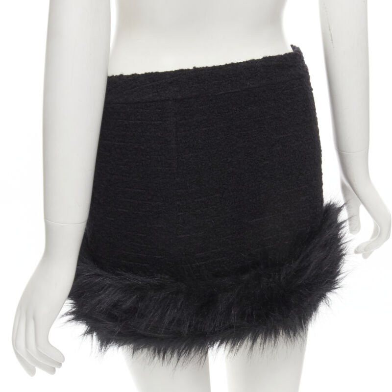 Saint Laurent Paris SAINT LAURENT 2022 black tweed faux fur trimmed mini skirt FR34 XS Size 26" / US 2 / IT 38 - 7 Thumbnail