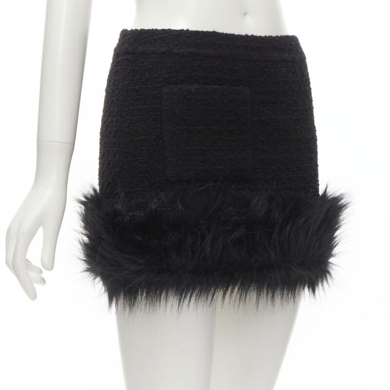 Saint Laurent Paris SAINT LAURENT 2022 black tweed faux fur trimmed mini skirt FR34 XS Size 26" / US 2 / IT 38 - 3 Thumbnail