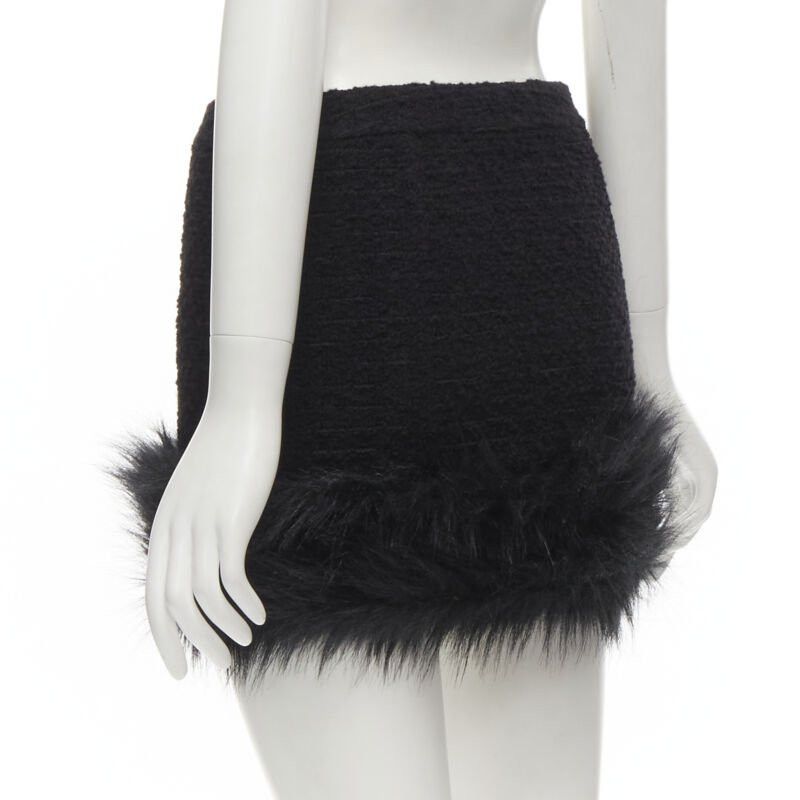 Saint Laurent Paris SAINT LAURENT 2022 black tweed faux fur trimmed mini skirt FR34 XS Size 26" / US 2 / IT 38 - 6 Thumbnail