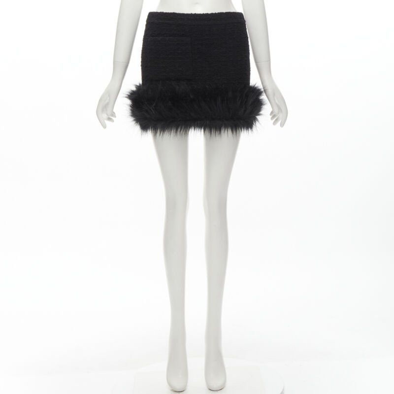 Saint Laurent Paris SAINT LAURENT 2022 black tweed faux fur trimmed mini skirt FR34 XS Size 26" / US 2 / IT 38 - 9 Thumbnail