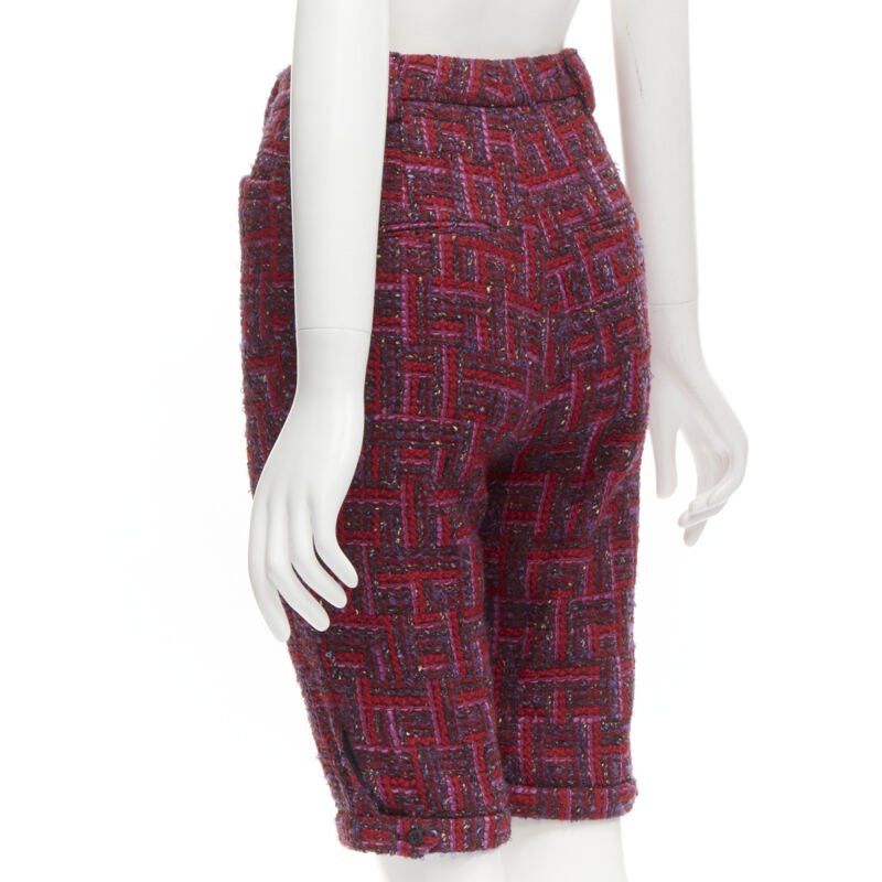 Saint Laurent Paris SAINT LAURENT 2021 pink red geometric tweed knee length shorts FR34 XS Size 26" / US 2 / IT 38 - 6 Thumbnail