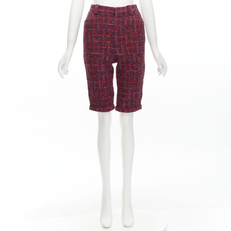 Saint Laurent Paris SAINT LAURENT 2021 pink red geometric tweed knee length shorts FR34 XS Size 26" / US 2 / IT 38 - 11 Thumbnail