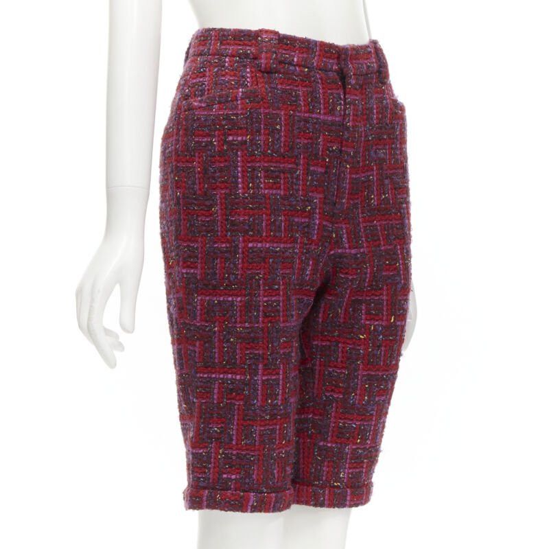 Saint Laurent Paris SAINT LAURENT 2021 pink red geometric tweed knee length shorts FR34 XS Size 26" / US 2 / IT 38 - 3 Thumbnail