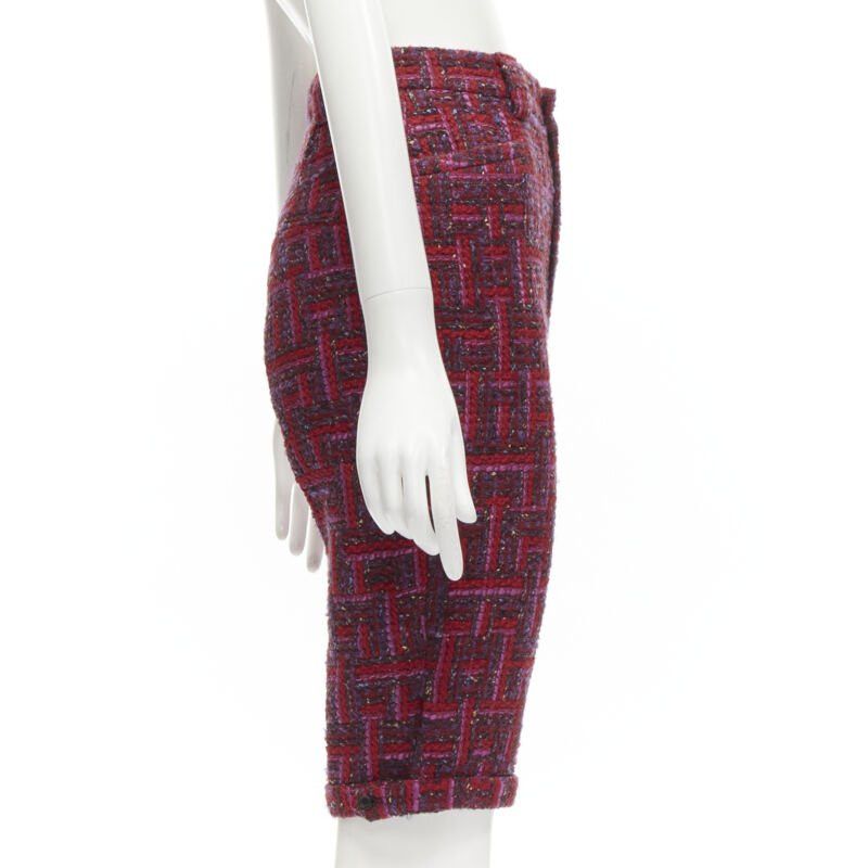 Saint Laurent Paris SAINT LAURENT 2021 pink red geometric tweed knee length shorts FR34 XS Size 26" / US 2 / IT 38 - 4 Thumbnail