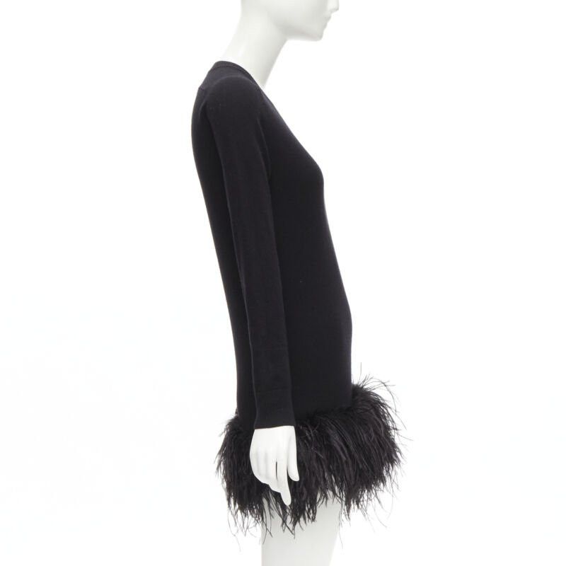 Saint Laurent Paris SAINT LAURENT 100% cashmere black ostrich feather trim mini sweater dress XS Size S / US 4 / IT 40 - 4 Thumbnail