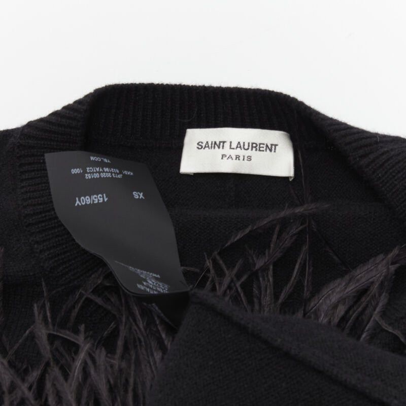 Saint Laurent Paris SAINT LAURENT 100% cashmere black ostrich feather trim mini sweater dress XS Size S / US 4 / IT 40 - 9 Thumbnail