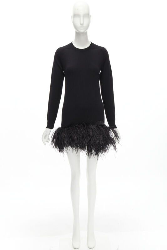 Saint Laurent Paris SAINT LAURENT 100% cashmere black ostrich feather trim mini sweater dress XS Size S / US 4 / IT 40 - 10 Thumbnail