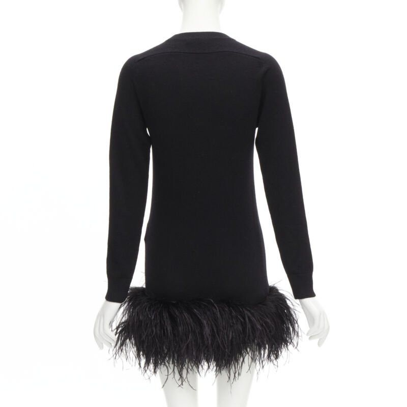 Saint Laurent Paris SAINT LAURENT 100% cashmere black ostrich feather trim mini sweater dress XS Size S / US 4 / IT 40 - 5 Thumbnail