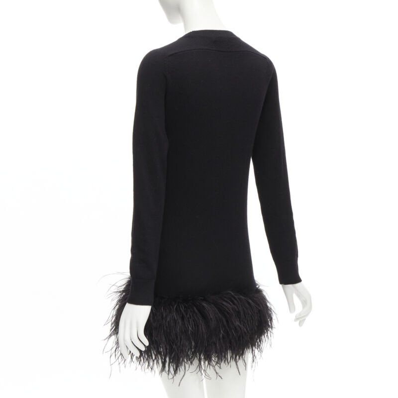 Saint Laurent Paris SAINT LAURENT 100% cashmere black ostrich feather trim mini sweater dress XS Size S / US 4 / IT 40 - 6 Thumbnail