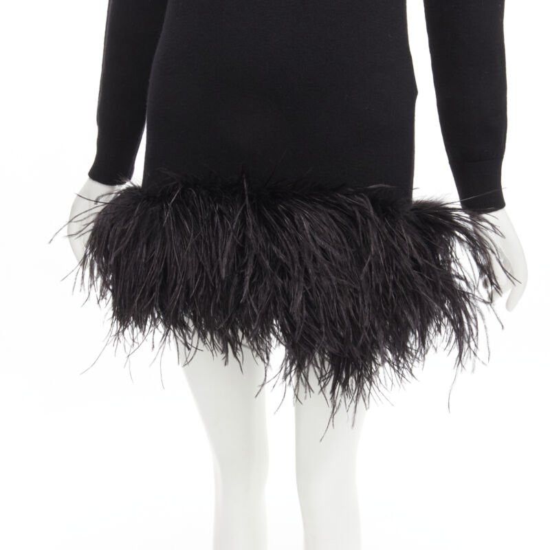 Saint Laurent Paris SAINT LAURENT 100% cashmere black ostrich feather trim mini sweater dress XS Size S / US 4 / IT 40 - 2 Thumbnail