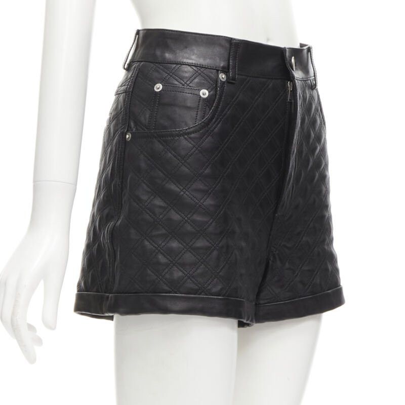 Saint Laurent Paris SAINT LAURENT 100% lambskin leather black quilted high waisted shorts FR36 S Size 27" / US 4 / IT 40 - 3 Thumbnail