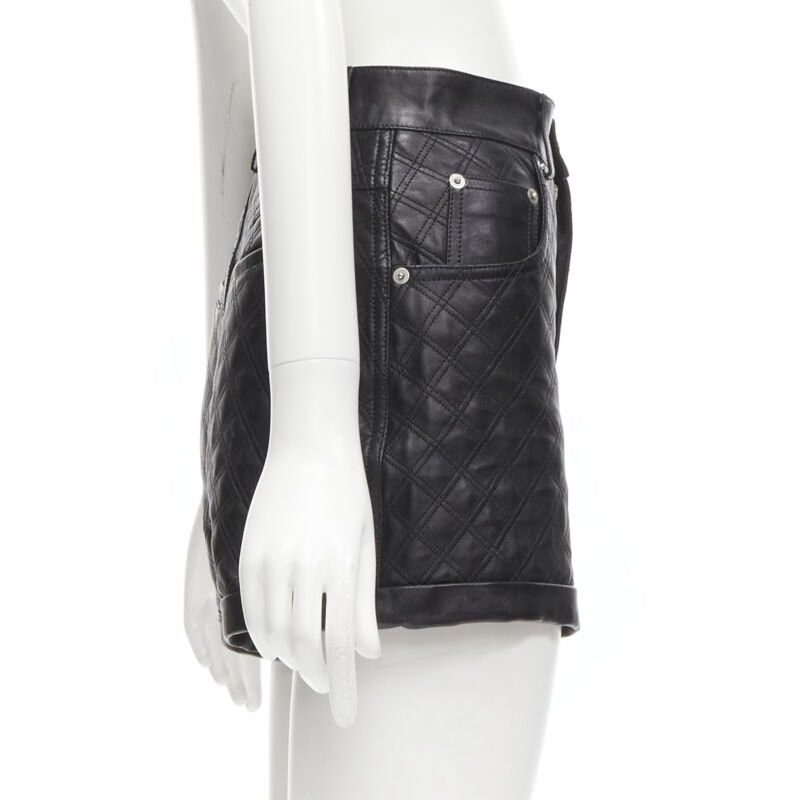 Saint Laurent Paris SAINT LAURENT 100% lambskin leather black quilted high waisted shorts FR36 S Size 27" / US 4 / IT 40 - 4 Thumbnail