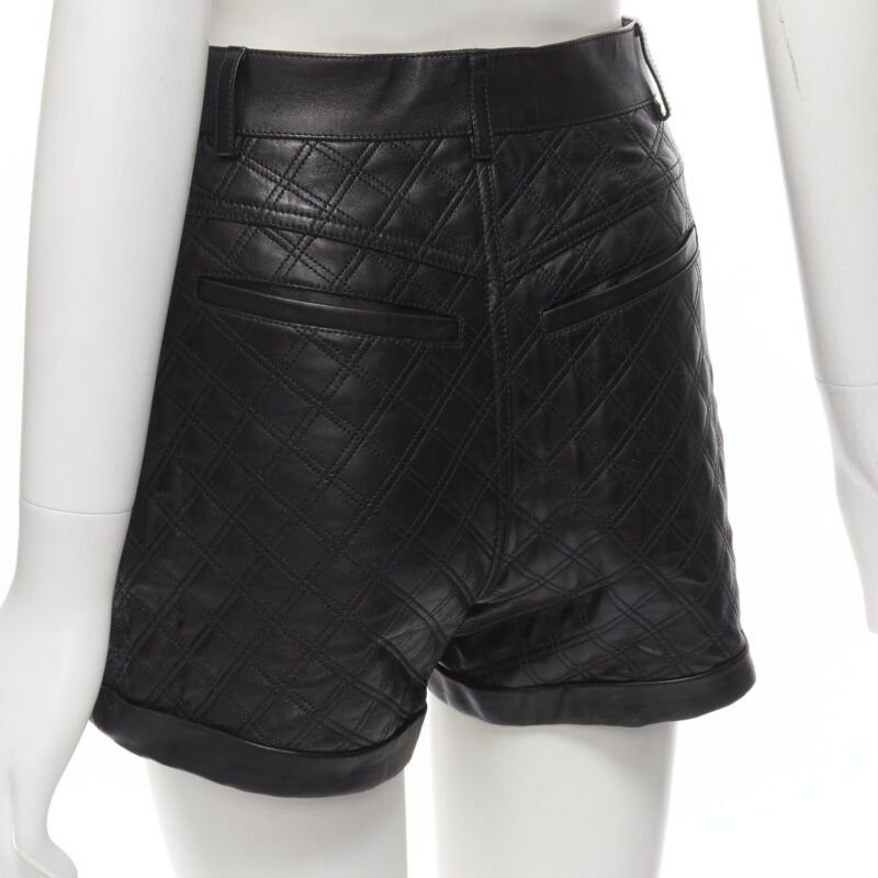 Saint Laurent Paris SAINT LAURENT 100% lambskin leather black quilted high waisted shorts FR36 S Size 27" / US 4 / IT 40 - 8 Thumbnail
