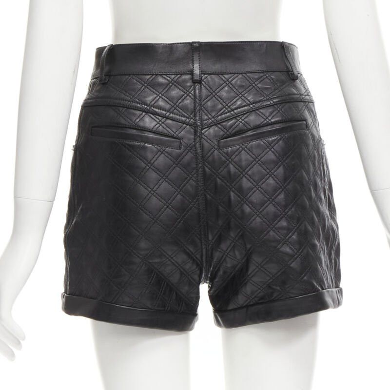 Saint Laurent Paris SAINT LAURENT 100% lambskin leather black quilted high waisted shorts FR36 S Size 27" / US 4 / IT 40 - 5 Thumbnail