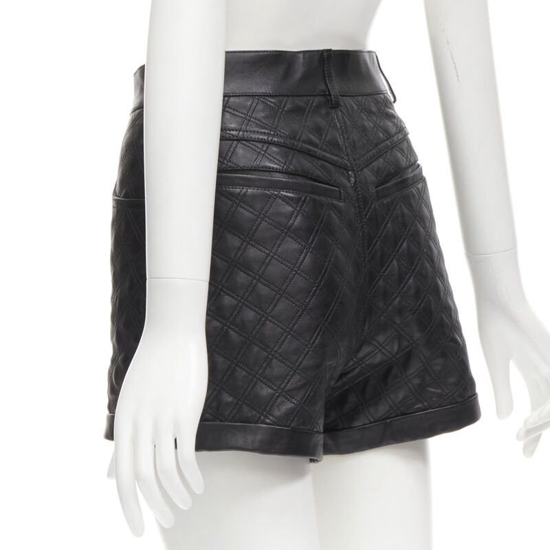 Saint Laurent Paris SAINT LAURENT 100% lambskin leather black quilted high waisted shorts FR36 S Size 27" / US 4 / IT 40 - 6 Thumbnail