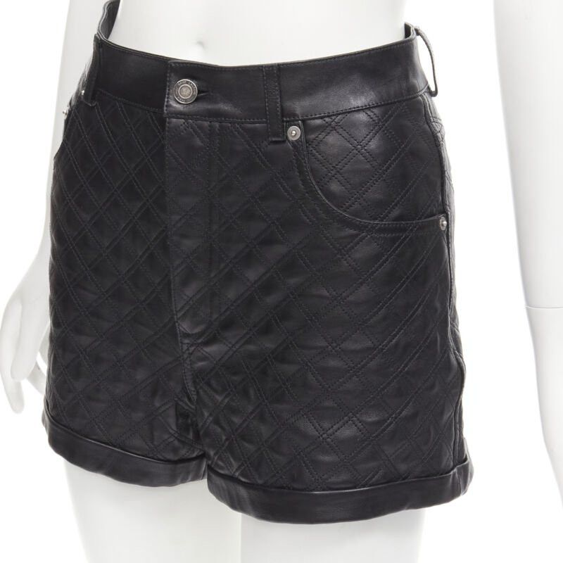 Saint Laurent Paris SAINT LAURENT 100% lambskin leather black quilted high waisted shorts FR36 S Size 27" / US 4 / IT 40 - 7 Thumbnail