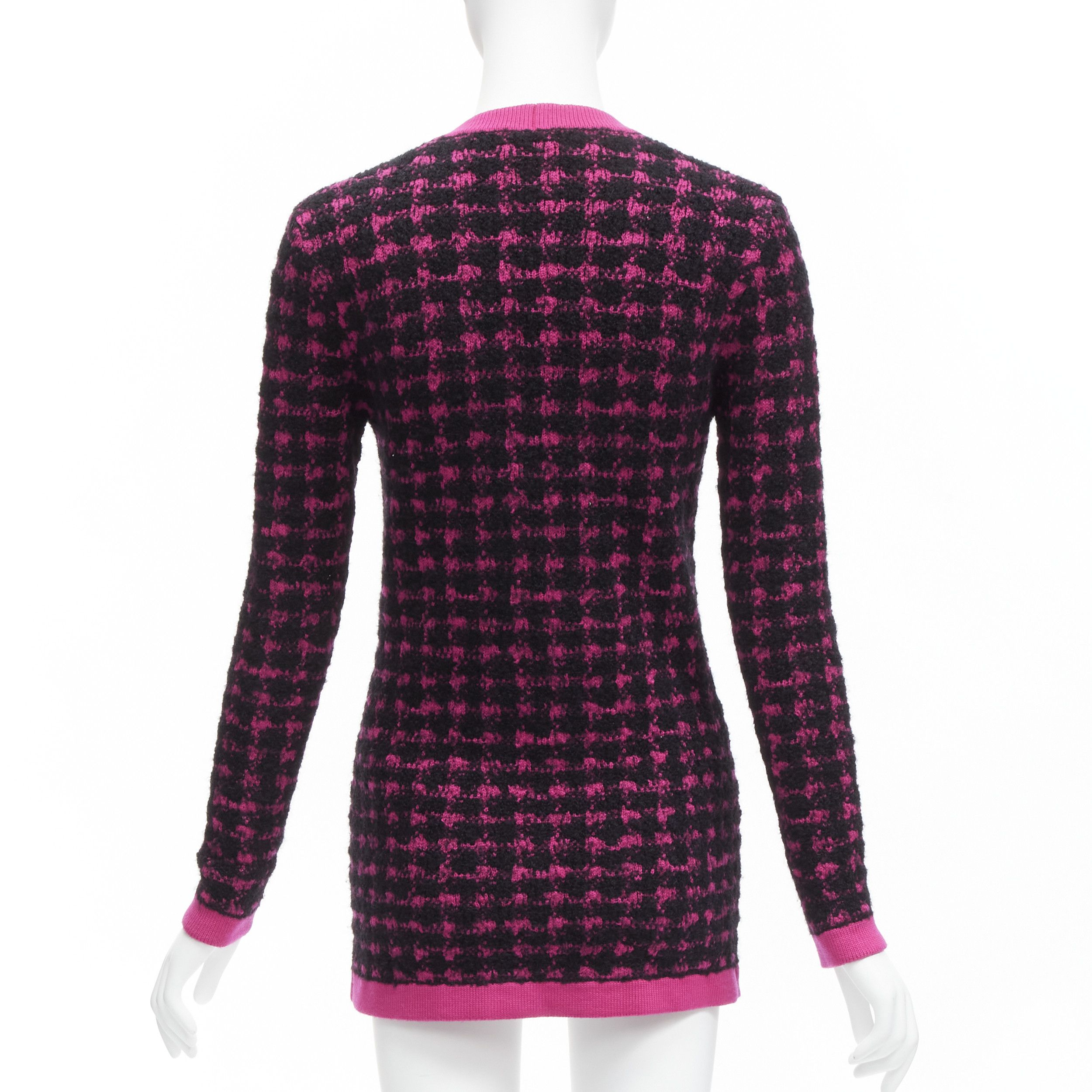 Saint Laurent Paris SAINT LAURENT 2021 black pink houndstooth wool alpaca preppy cardigan jacket XS Size S / US 4 / IT 40 - 6 Thumbnail