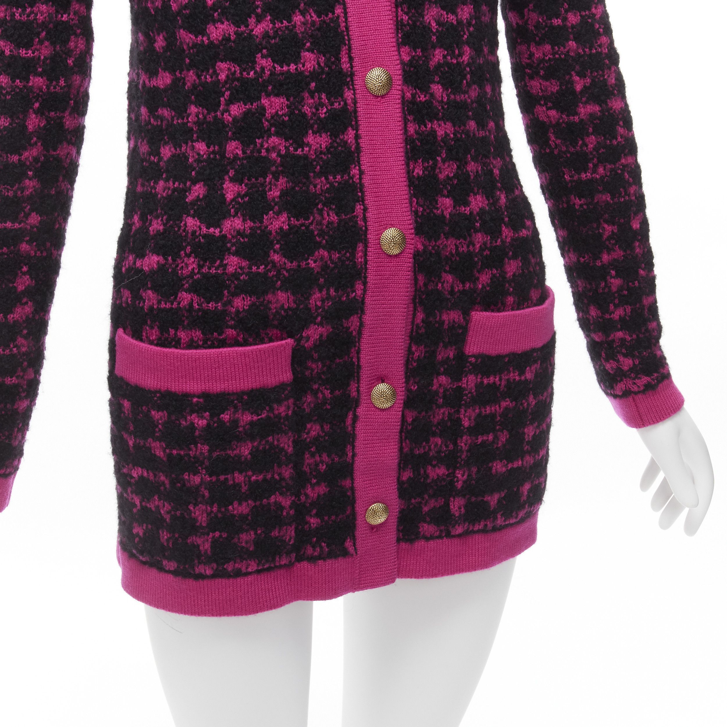 Saint Laurent Paris SAINT LAURENT 2021 black pink houndstooth wool alpaca preppy cardigan jacket XS Size S / US 4 / IT 40 - 8 Thumbnail