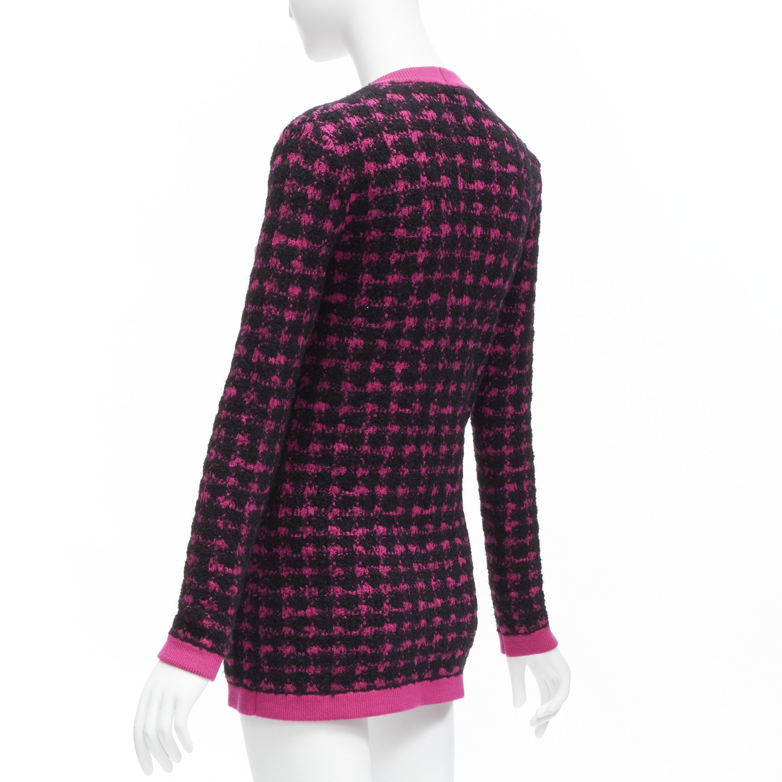 Saint Laurent Paris SAINT LAURENT 2021 black pink houndstooth wool alpaca preppy cardigan jacket XS Size S / US 4 / IT 40 - 7 Thumbnail