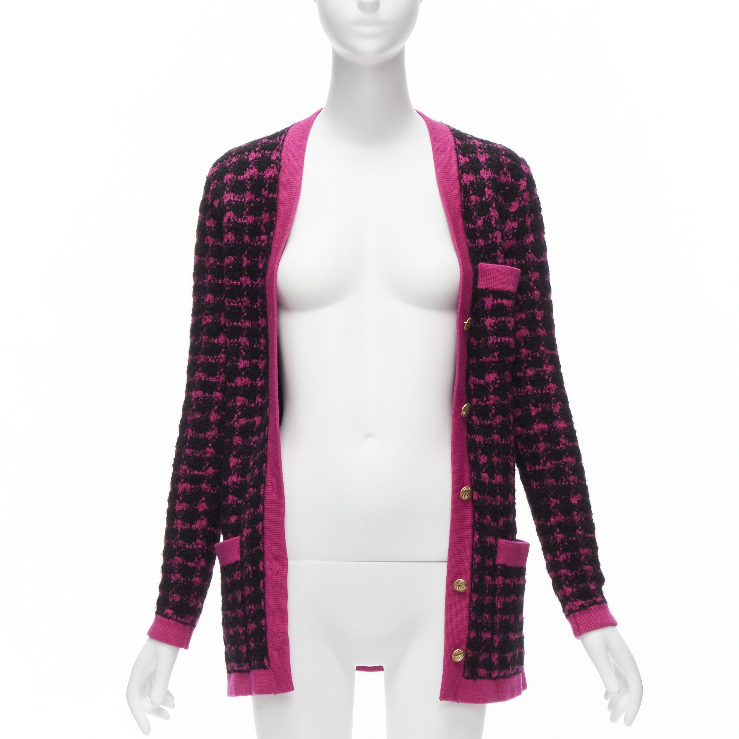 Saint Laurent Paris SAINT LAURENT 2021 black pink houndstooth wool alpaca preppy cardigan jacket XS Size S / US 4 / IT 40 - 3 Thumbnail
