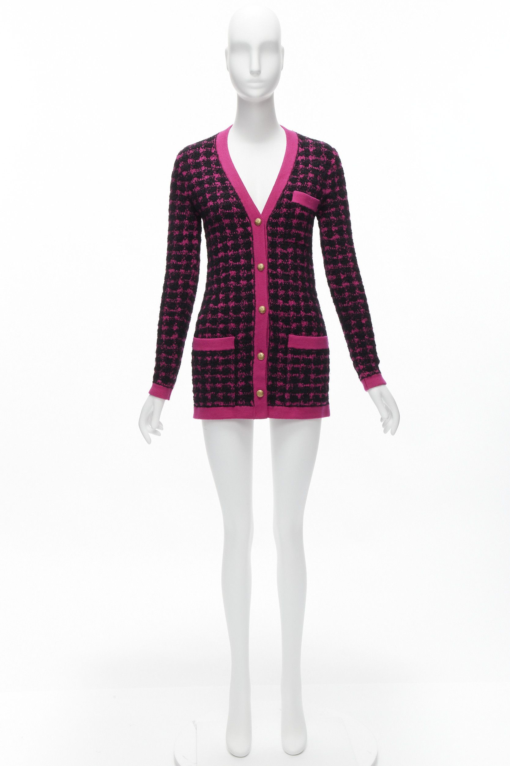 Saint Laurent Paris SAINT LAURENT 2021 black pink houndstooth wool alpaca preppy cardigan jacket XS Size S / US 4 / IT 40 - 11 Thumbnail