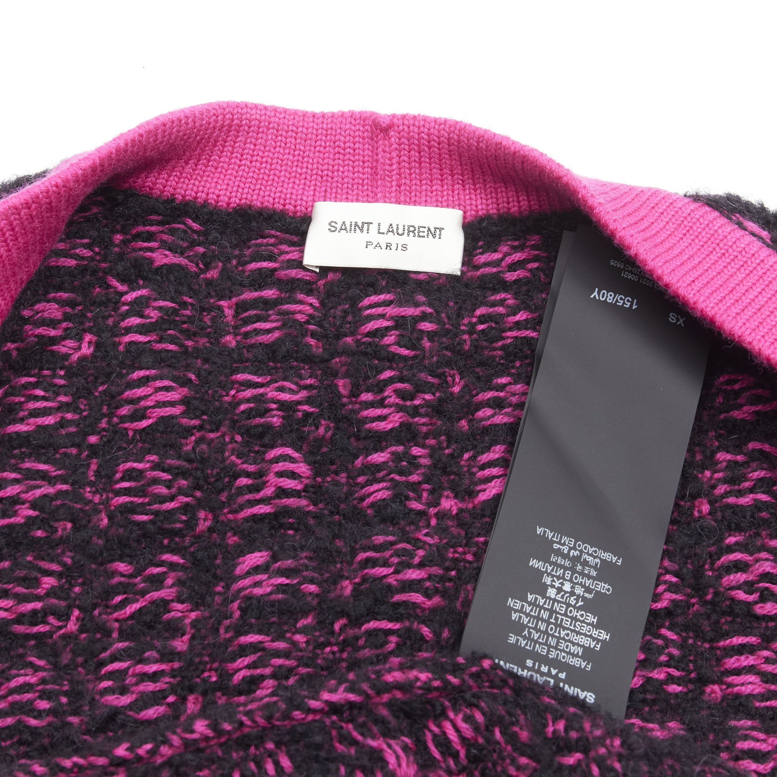 Saint Laurent Paris SAINT LAURENT 2021 black pink houndstooth wool alpaca preppy cardigan jacket XS Size S / US 4 / IT 40 - 10 Thumbnail