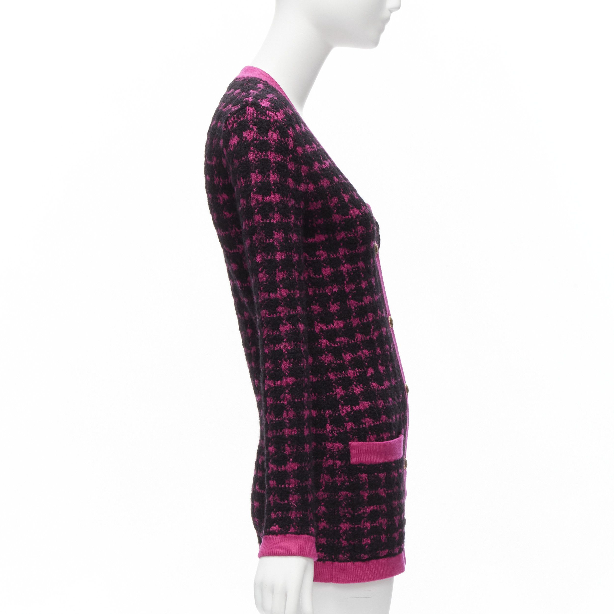 Saint Laurent Paris SAINT LAURENT 2021 black pink houndstooth wool alpaca preppy cardigan jacket XS Size S / US 4 / IT 40 - 5 Thumbnail