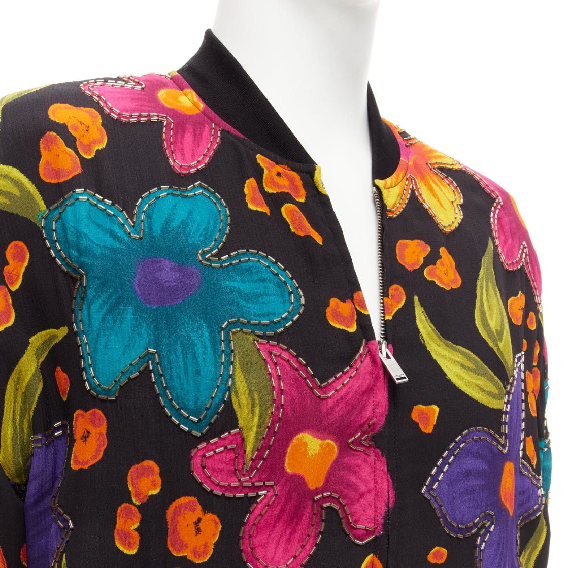 Saint Laurent Paris SAINT LAURENT 2021 Teddy floral crepe embellished bomber jacket FR44 XS Size US XS / EU 42 / 0 - 2 Thumbnail